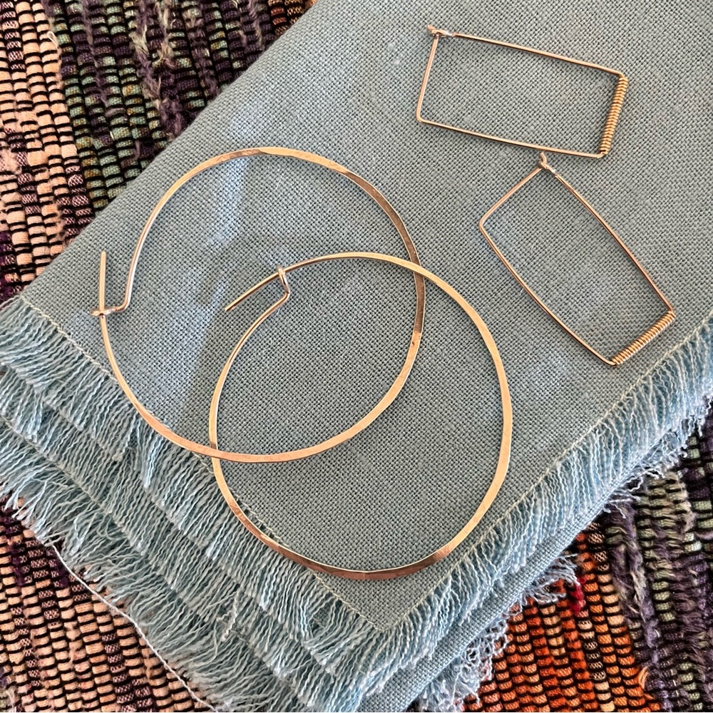 2 Pair Handcrafted Hoop Earrings
